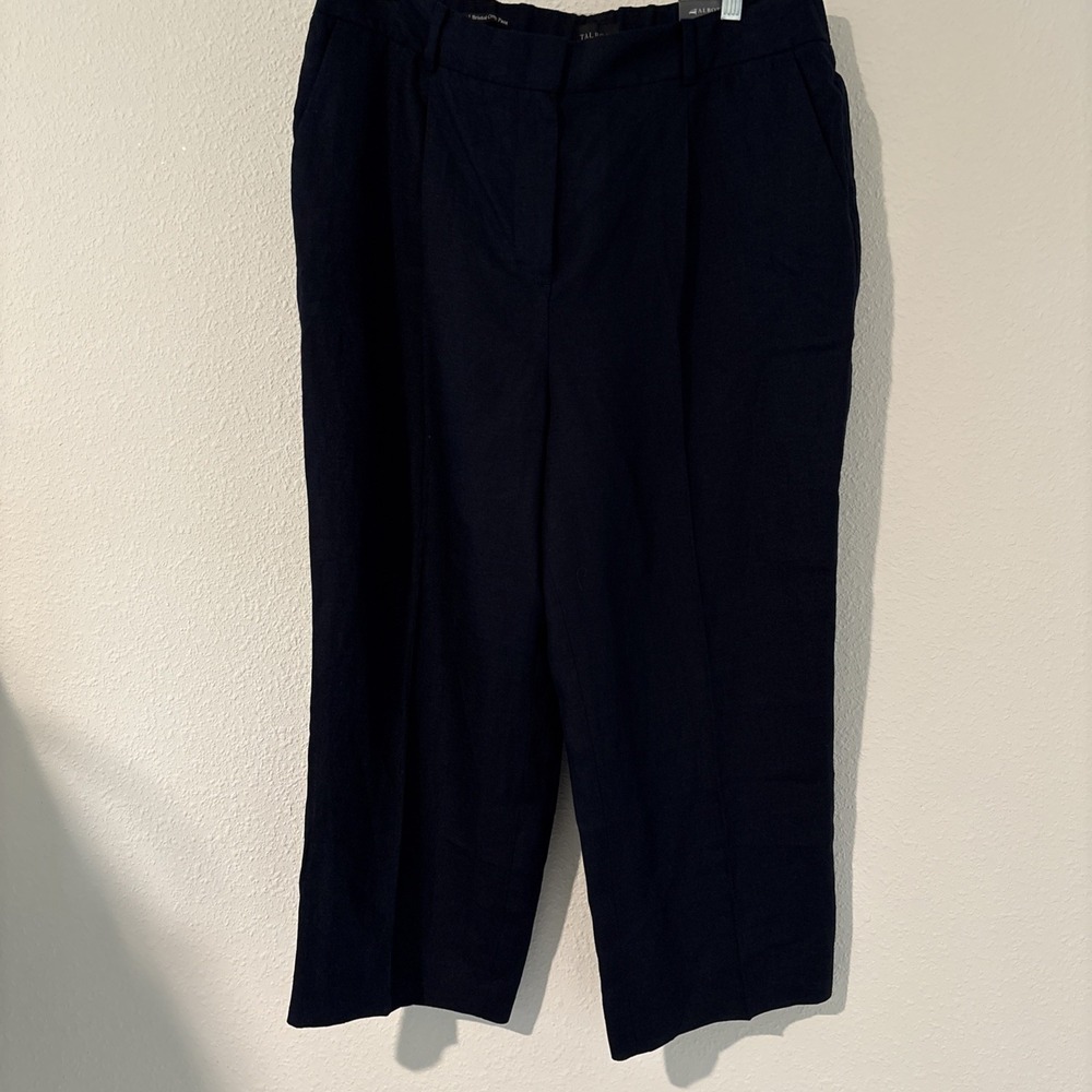 Talbots Bristol Crop Pant Linen Women's 14P Coastal Casual Navy Blue